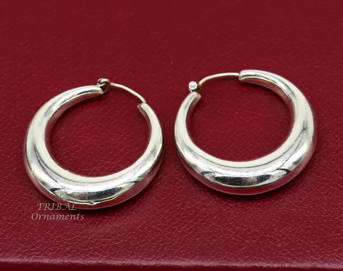 TRIBAL ORNAMENTS Earrings 925 sterling silver handmade fabulous plain shining hoops earrings kundal unisex tribal belly dance ethnic jewelry from india s1066