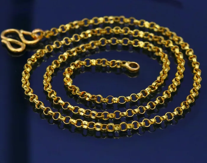 TRIBAL ORNAMENTS Handmade Genuine 22karat yellow gold gorgeous cable Rolo chain Necklace stylish chain gifting jewelry from india Necklaces