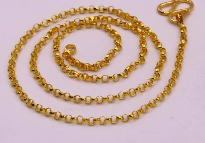 TRIBAL ORNAMENTS Handmade Genuine 22karat yellow gold gorgeous cable Rolo chain Necklace stylish chain gifting jewelry from india Necklaces