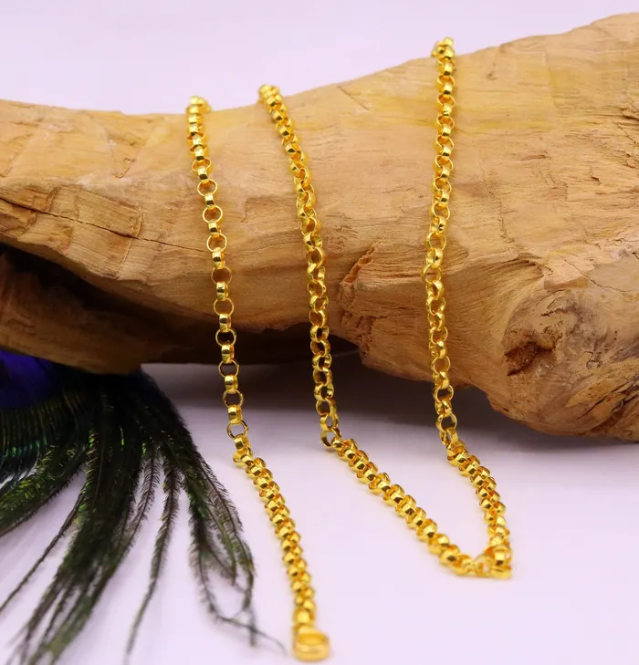 TRIBAL ORNAMENTS Handmade Genuine 22karat yellow gold gorgeous cable Rolo chain Necklace stylish chain gifting jewelry from india Necklaces