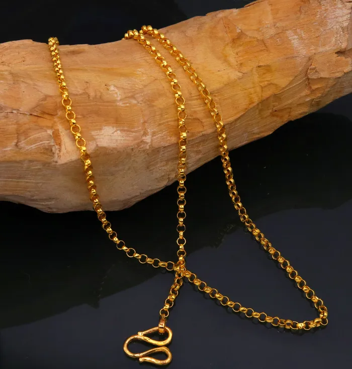 TRIBAL ORNAMENTS Handmade Genuine 22karat yellow gold gorgeous cable Rolo chain Necklace stylish chain gifting jewelry from india Necklaces