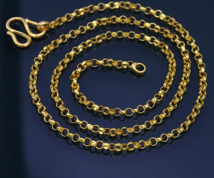 TRIBAL ORNAMENTS Handmade Genuine 22karat yellow gold gorgeous cable Rolo chain Necklace stylish chain gifting jewelry from india Necklaces