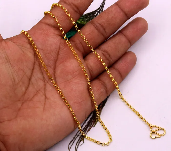 TRIBAL ORNAMENTS Handmade Genuine 22karat yellow gold gorgeous cable Rolo chain Necklace stylish chain gifting jewelry from india Necklaces