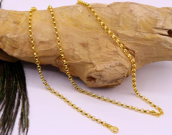 TRIBAL ORNAMENTS Handmade Genuine 22karat yellow gold gorgeous cable Rolo chain Necklace stylish chain gifting jewelry from india Necklaces