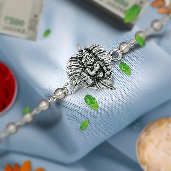 TRIBAL ORNAMENTS Lord Krishna fabulous design 925 sterling silver Rakhi bracelet in rudrakshblack basilwhite basil and silver beaded chain rk274 Bracelets TRIBAL ORNAMENTS Lord Krishna fabulous design 925 sterling silver Rakhi bracelet in rudrakshblack basilwhite basil and silver beaded chain rk274 Bracelets