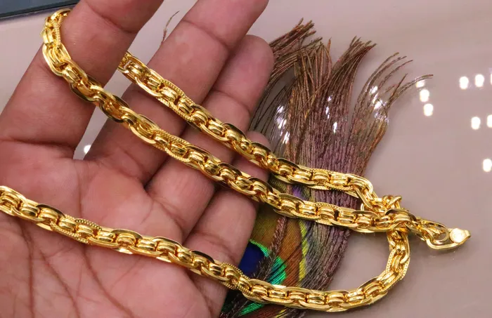 TRIBAL ORNAMENTS Necklaces 22karat yellow gold fabulous handmade designer chain necklace link chain stylish unisex jewelry from india ch215