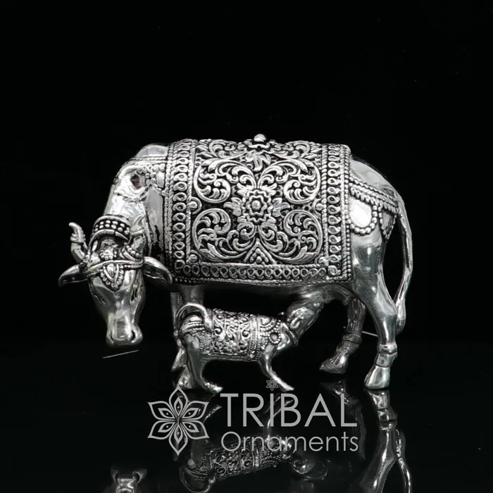 TRIBAL ORNAMENTS Necklaces 3 x 2 cow 925 sterling silver Kamdhenu cow deitys cow wishing cow silver worshipping article for wealth and prosperity art631 TRIBAL ORNAMENTS Necklaces 3 x 2 cow 925 sterling silver Kamdhenu cow deitys cow wishing cow silver worshipping article for wealth and prosperity art631