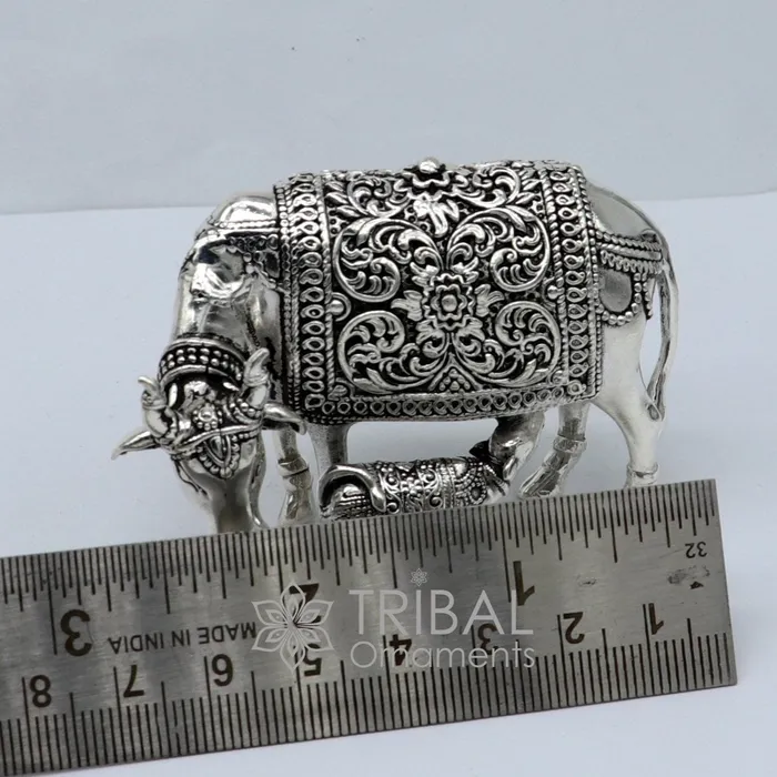 TRIBAL ORNAMENTS Necklaces 3 x 2 cow 925 sterling silver Kamdhenu cow deitys cow wishing cow silver worshipping article for wealth and prosperity art631