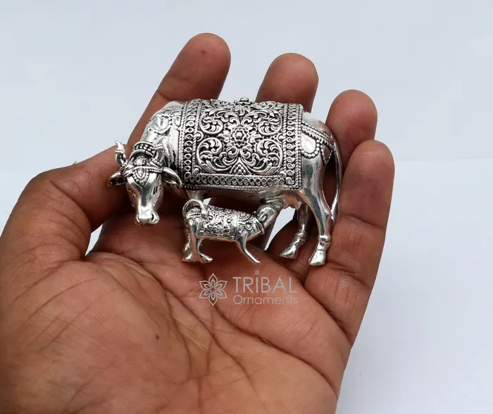 TRIBAL ORNAMENTS Necklaces 3 x 2 cow 925 sterling silver Kamdhenu cow deitys cow wishing cow silver worshipping article for wealth and prosperity art631