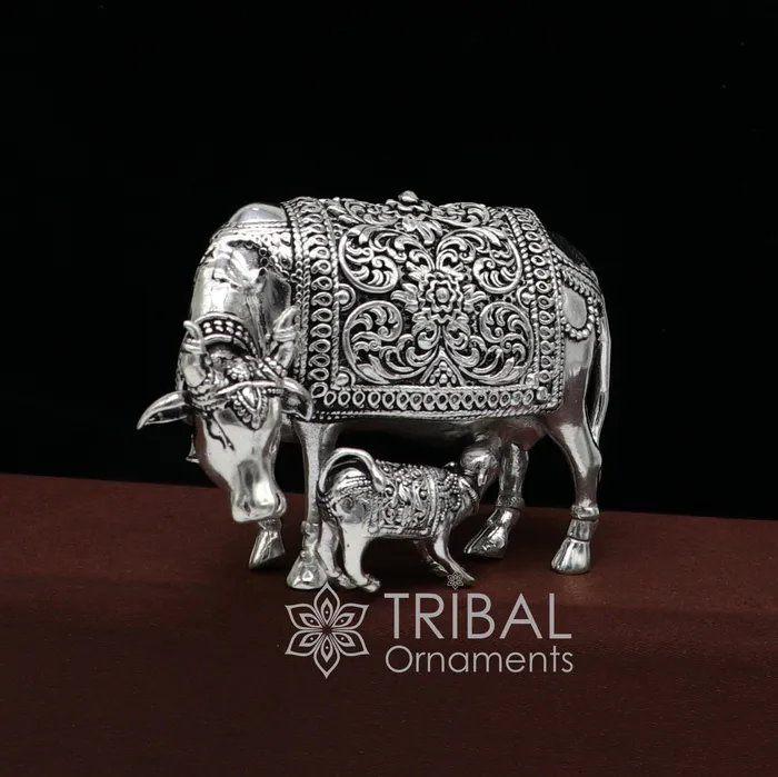 TRIBAL ORNAMENTS Necklaces 3 x 2 cow 925 sterling silver Kamdhenu cow deitys cow wishing cow silver worshipping article for wealth and prosperity art631