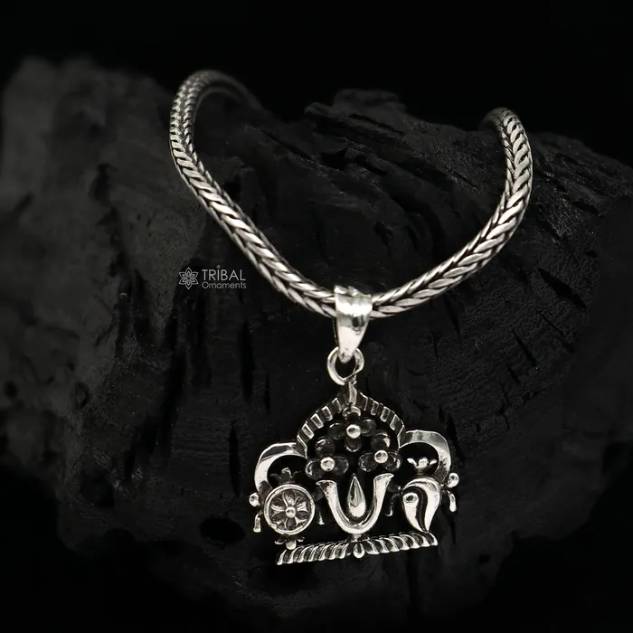 TRIBAL ORNAMENTS Necklaces 925 pure silver Divine Swaminarayana pendant best gifting pendant wheat chain necklace locket best gifting delicate unisex jewelry NSP731