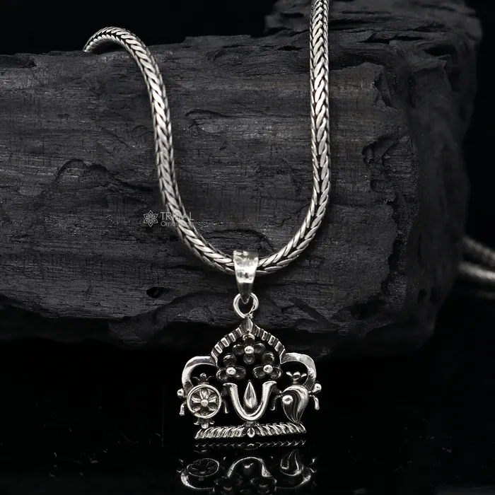 TRIBAL ORNAMENTS Necklaces 925 pure silver Divine Swaminarayana pendant best gifting pendant wheat chain necklace locket best gifting delicate unisex jewelry NSP731