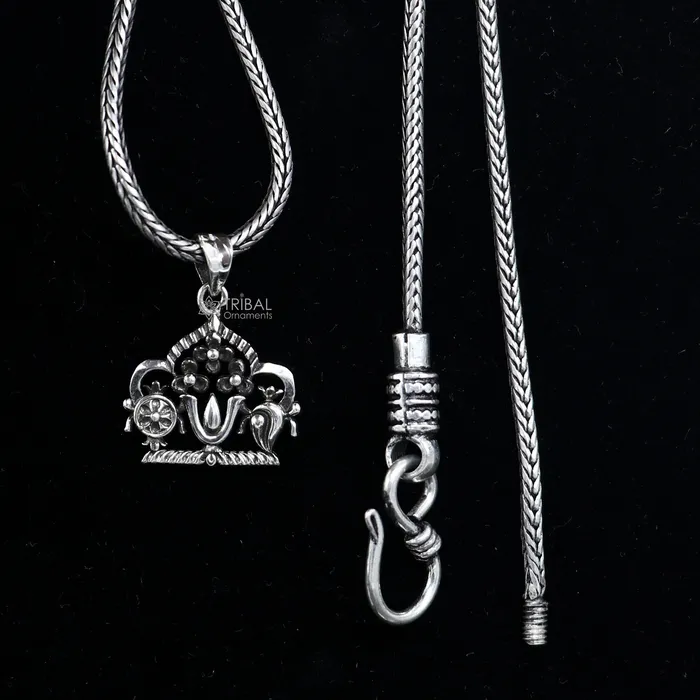 TRIBAL ORNAMENTS Necklaces 925 pure silver Divine Swaminarayana pendant best gifting pendant wheat chain necklace locket best gifting delicate unisex jewelry NSP731