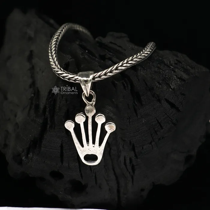 TRIBAL ORNAMENTS Necklaces 925 pure silver KING CROWN pendant best gifting pendant wheat chain necklace locket best gifting delicate unisex jewelry nsp726