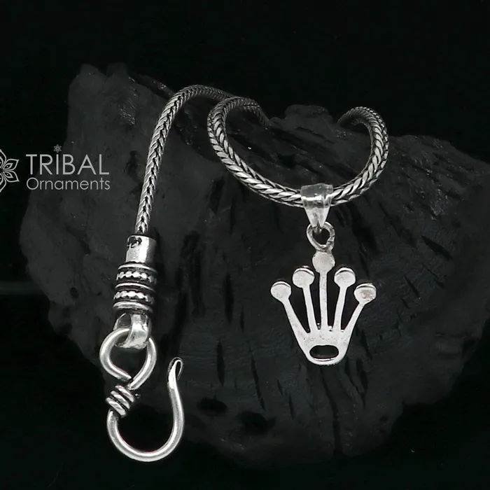 TRIBAL ORNAMENTS Necklaces 925 pure silver KING CROWN pendant best gifting pendant wheat chain necklace locket best gifting delicate unisex jewelry nsp726