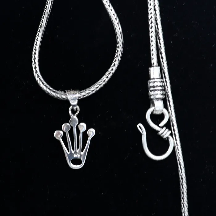 TRIBAL ORNAMENTS Necklaces 925 pure silver KING CROWN pendant best gifting pendant wheat chain necklace locket best gifting delicate unisex jewelry nsp726