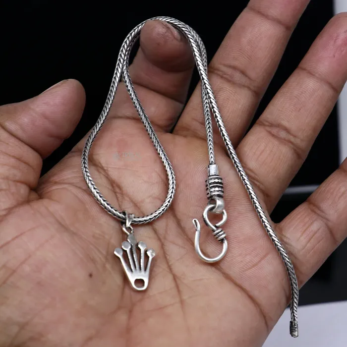 TRIBAL ORNAMENTS Necklaces 925 pure silver KING CROWN pendant best gifting pendant wheat chain necklace locket best gifting delicate unisex jewelry nsp726