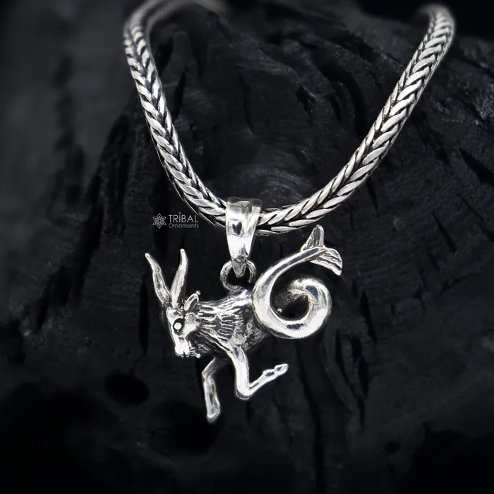 TRIBAL ORNAMENTS Necklaces 925 pure silver Silver Zodiac Horoscope Capricorn Sign symbol pendant wheat chain necklace locket best gifting delicate jewelry nsp735 TRIBAL ORNAMENTS Necklaces 925 pure silver Silver Zodiac Horoscope Capricorn Sign symbol pendant wheat chain necklace locket best gifting delicate jewelry nsp735