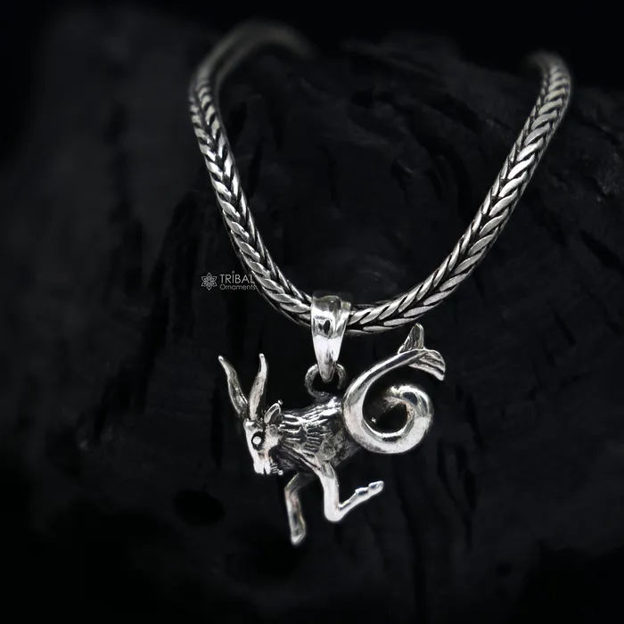 TRIBAL ORNAMENTS Necklaces 925 pure silver Silver Zodiac Horoscope Capricorn Sign symbol pendant wheat chain necklace locket best gifting delicate jewelry nsp735