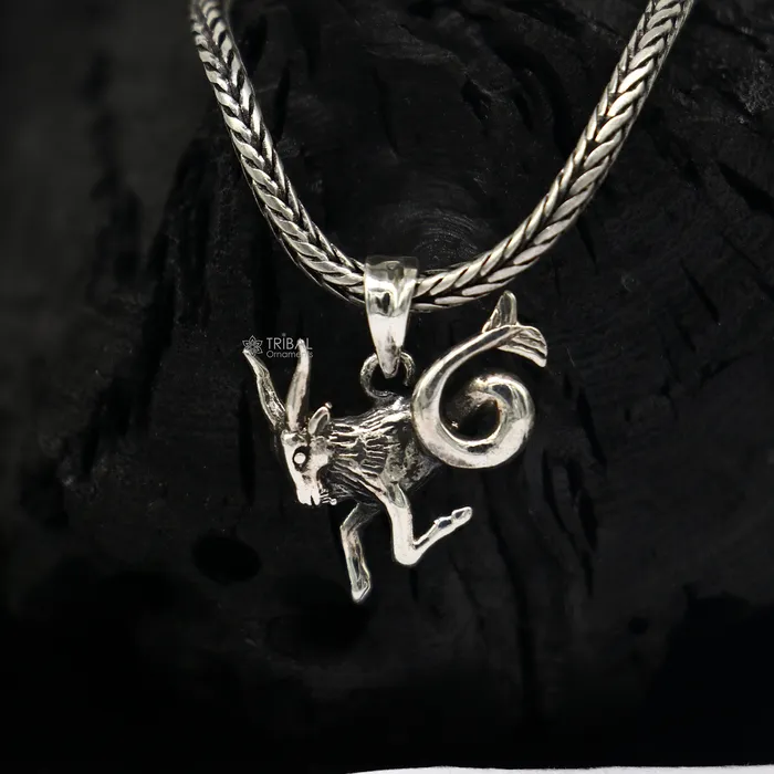 TRIBAL ORNAMENTS Necklaces 925 pure silver Silver Zodiac Horoscope Capricorn Sign symbol pendant wheat chain necklace locket best gifting delicate jewelry nsp735