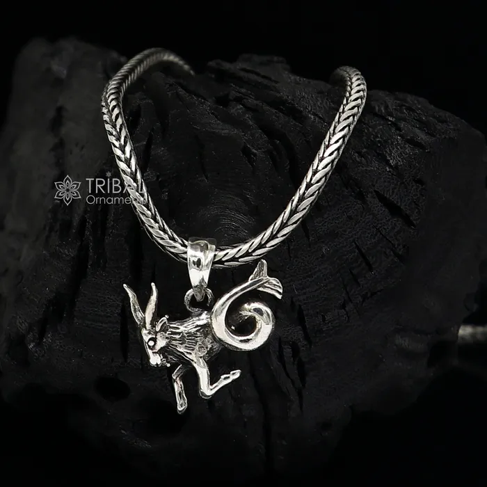 TRIBAL ORNAMENTS Necklaces 925 pure silver Silver Zodiac Horoscope Capricorn Sign symbol pendant wheat chain necklace locket best gifting delicate jewelry nsp735