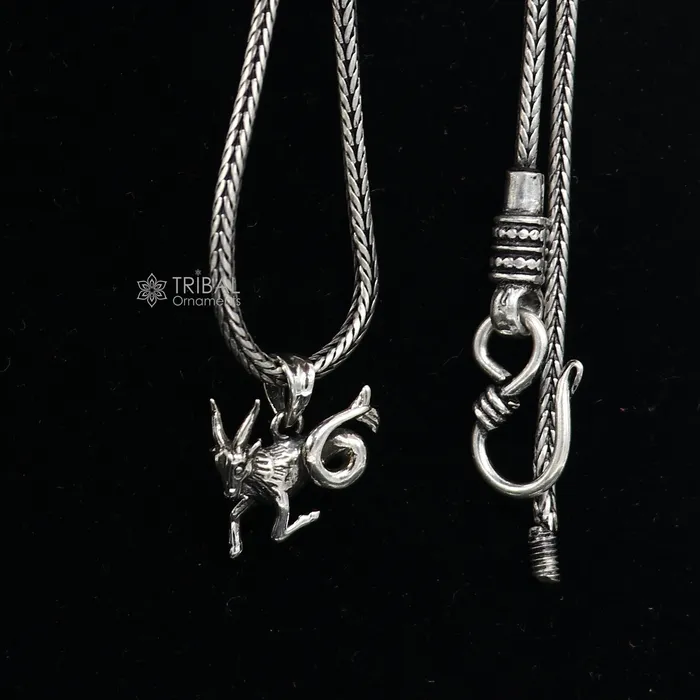TRIBAL ORNAMENTS Necklaces 925 pure silver Silver Zodiac Horoscope Capricorn Sign symbol pendant wheat chain necklace locket best gifting delicate jewelry nsp735