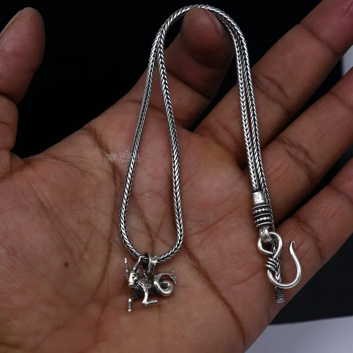 TRIBAL ORNAMENTS Necklaces 925 pure silver Silver Zodiac Horoscope Capricorn Sign symbol pendant wheat chain necklace locket best gifting delicate jewelry nsp735