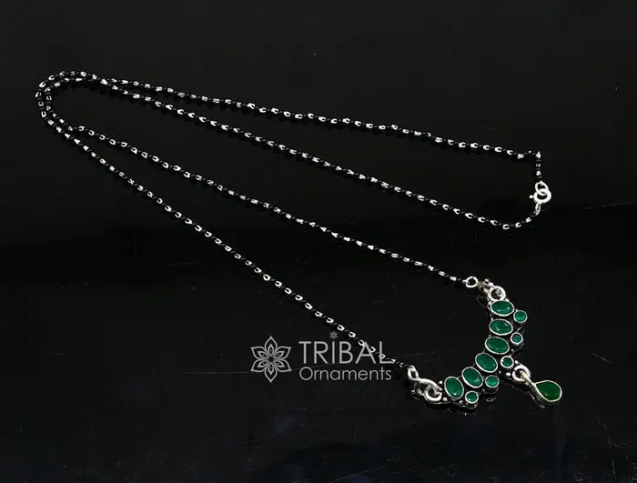 TRIBAL ORNAMENTS Necklaces 925 sterling silver black beads chain mangal sutra necklace for daily use brides Mangalsutra chunky necklace green stone pendant ms52 TRIBAL ORNAMENTS Necklaces 925 sterling silver black beads chain mangal sutra necklace for daily use brides Mangalsutra chunky necklace green stone pendant ms52