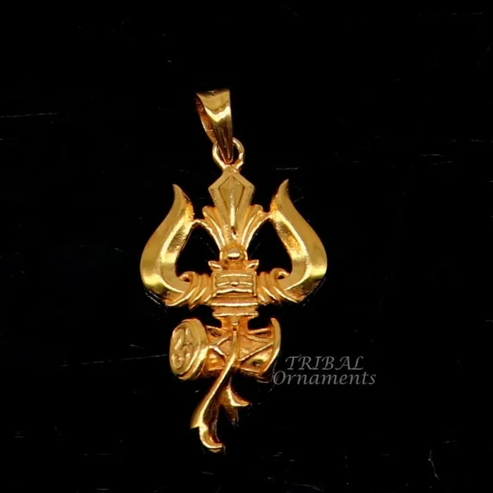 TRIBAL ORNAMENTS Necklaces 925 sterling silver Gold polished idol Lord Shiva trident pendant amazing vintage design gifting pendant customized god jewelry ssp541 TRIBAL ORNAMENTS Necklaces 925 sterling silver Gold polished idol Lord Shiva trident pendant amazing vintage design gifting pendant customized god jewelry ssp541