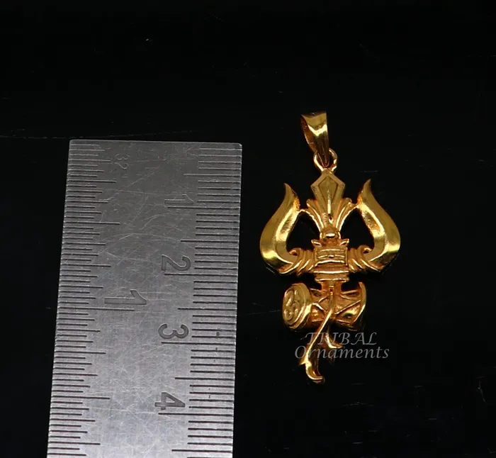 TRIBAL ORNAMENTS Necklaces 925 sterling silver Gold polished idol Lord Shiva trident pendant amazing vintage design gifting pendant customized god jewelry ssp541