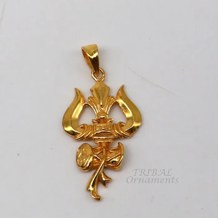TRIBAL ORNAMENTS Necklaces 925 sterling silver Gold polished idol Lord Shiva trident pendant amazing vintage design gifting pendant customized god jewelry ssp541