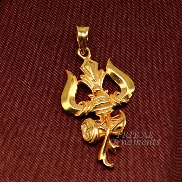 TRIBAL ORNAMENTS Necklaces 925 sterling silver Gold polished idol Lord Shiva trident pendant amazing vintage design gifting pendant customized god jewelry ssp541