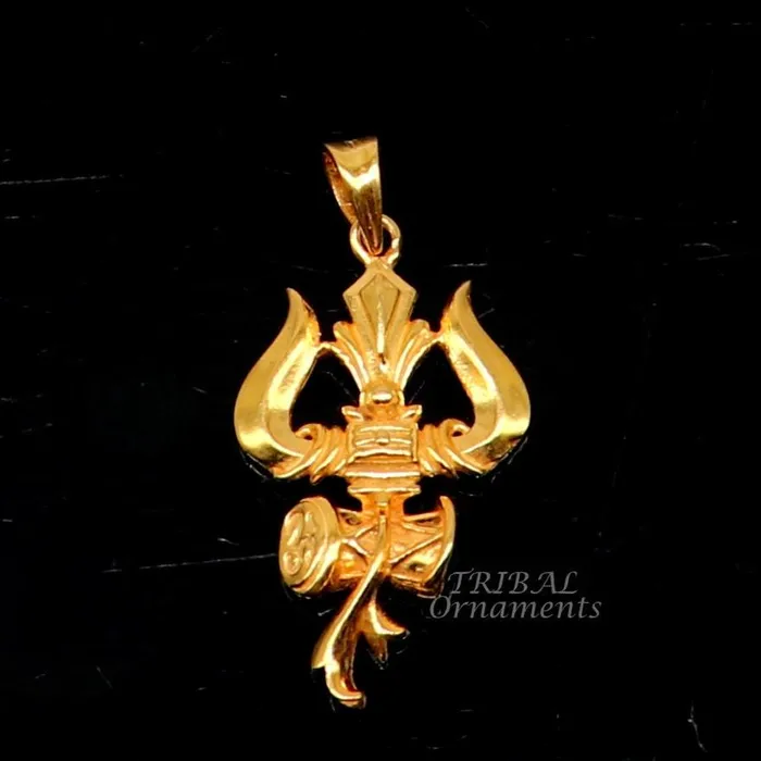 TRIBAL ORNAMENTS Necklaces 925 sterling silver Gold polished idol Lord Shiva trident pendant amazing vintage design gifting pendant customized god jewelry ssp541
