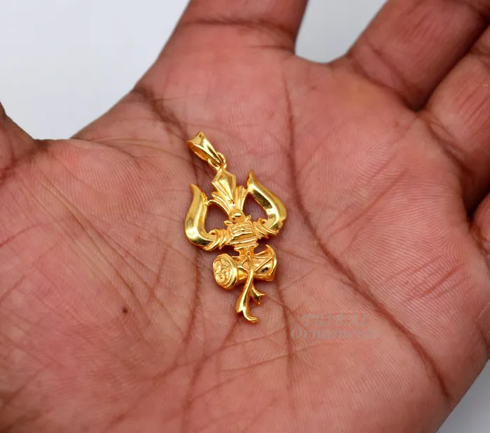 TRIBAL ORNAMENTS Necklaces 925 sterling silver Gold polished idol Lord Shiva trident pendant amazing vintage design gifting pendant customized god jewelry ssp541