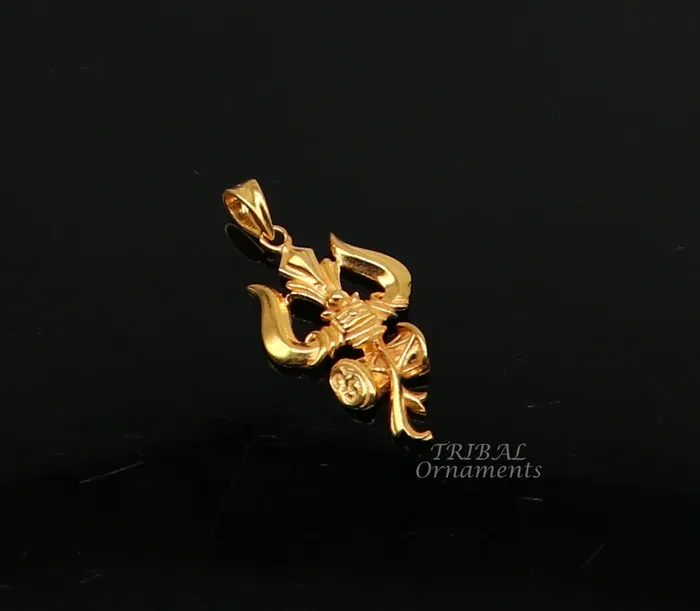 TRIBAL ORNAMENTS Necklaces 925 sterling silver Gold polished idol Lord Shiva trident pendant amazing vintage design gifting pendant customized god jewelry ssp541