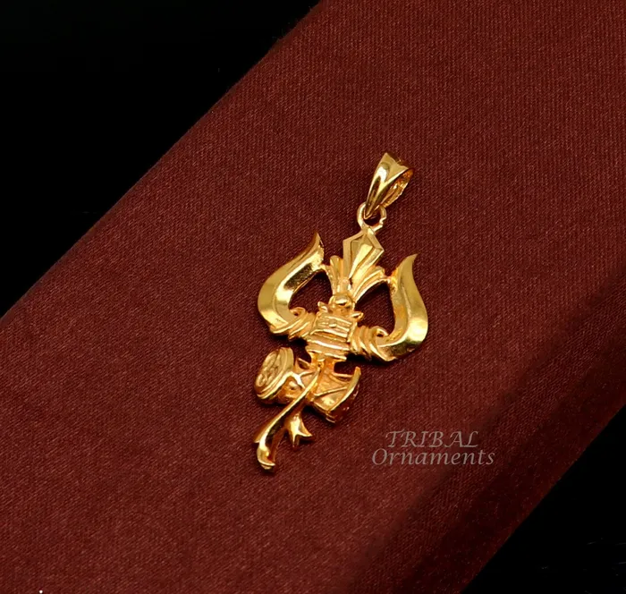 TRIBAL ORNAMENTS Necklaces 925 sterling silver Gold polished idol Lord Shiva trident pendant amazing vintage design gifting pendant customized god jewelry ssp541