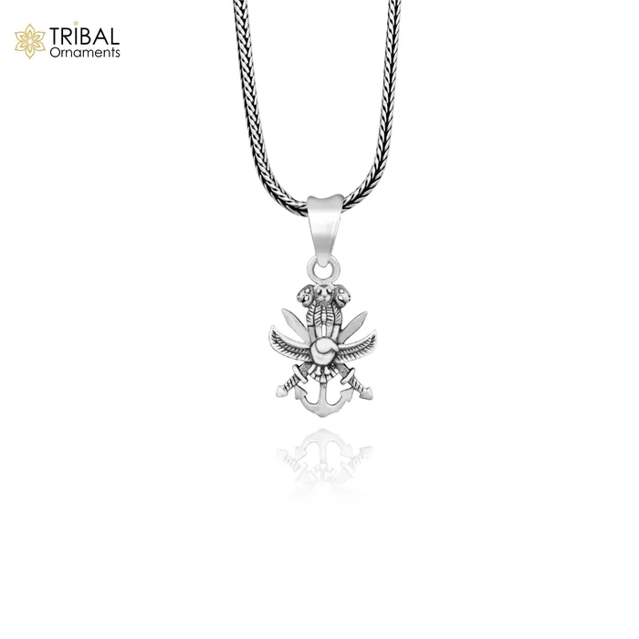 TRIBAL ORNAMENTS Necklaces 925 sterling silver handmade gorgeous unique design Indian army logo pendant excellent gifting tribal jewelry best gift to him ssp1515 PS75