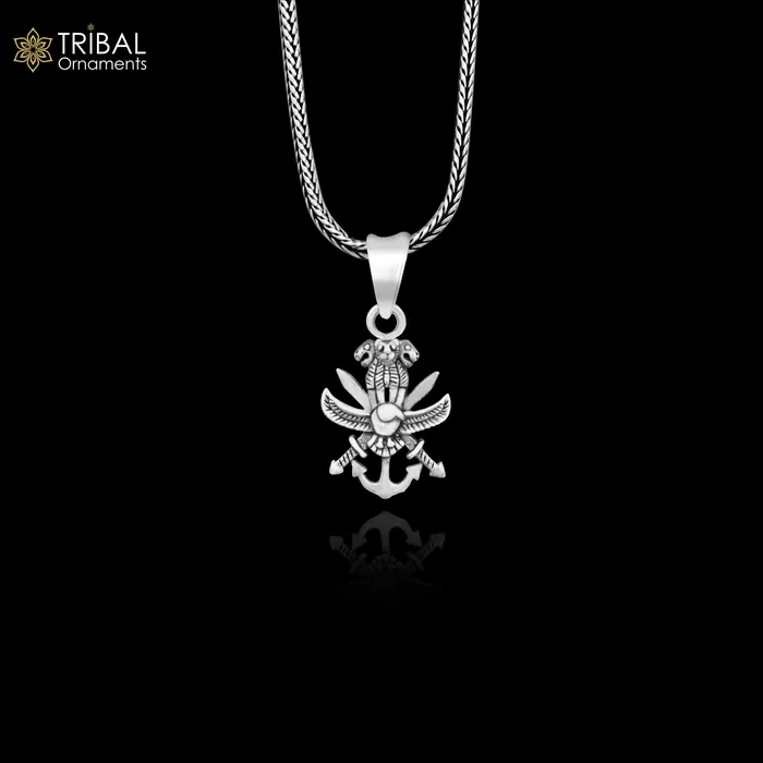 TRIBAL ORNAMENTS Necklaces 925 sterling silver handmade gorgeous unique design Indian army logo pendant excellent gifting tribal jewelry best gift to him ssp1515 PS75