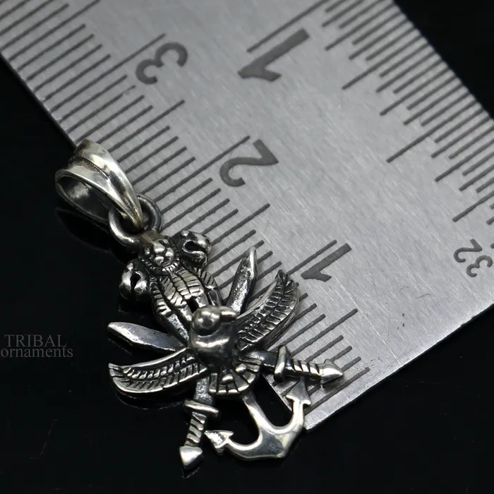 TRIBAL ORNAMENTS Necklaces 925 sterling silver handmade gorgeous unique design Indian army logo pendant excellent gifting tribal jewelry best gift to him ssp1515 PS75