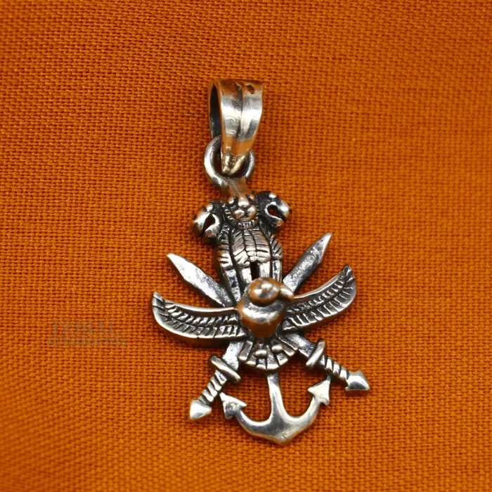 TRIBAL ORNAMENTS Necklaces 925 sterling silver handmade gorgeous unique design Indian army logo pendant excellent gifting tribal jewelry best gift to him ssp1515 PS75