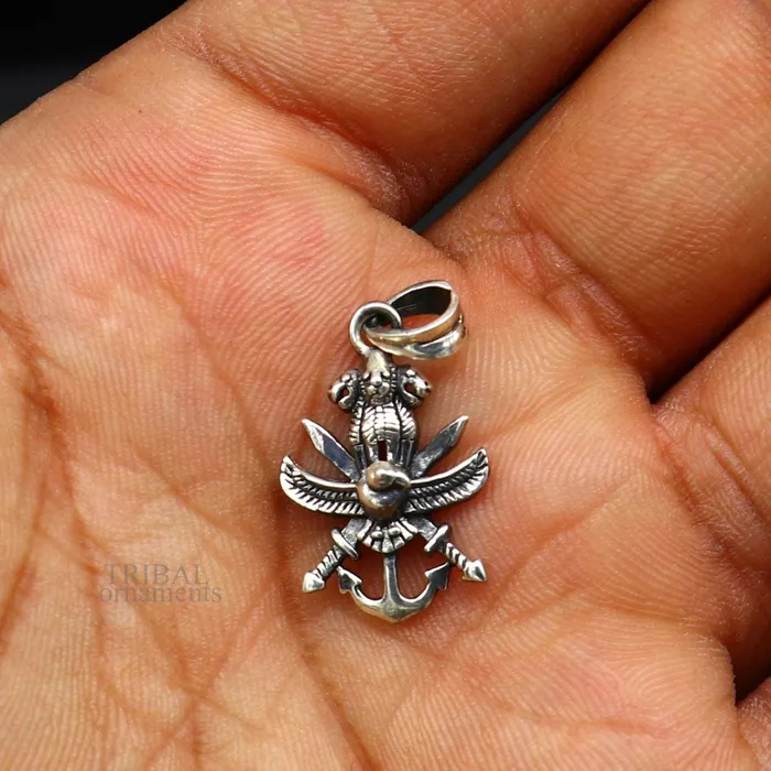 TRIBAL ORNAMENTS Necklaces 925 sterling silver handmade gorgeous unique design Indian army logo pendant excellent gifting tribal jewelry best gift to him ssp1515 PS75