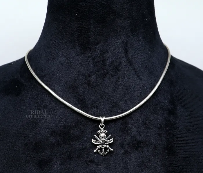 TRIBAL ORNAMENTS Necklaces 925 sterling silver handmade gorgeous unique design Indian army logo pendant excellent gifting tribal jewelry best gift to him ssp1515 PS75
