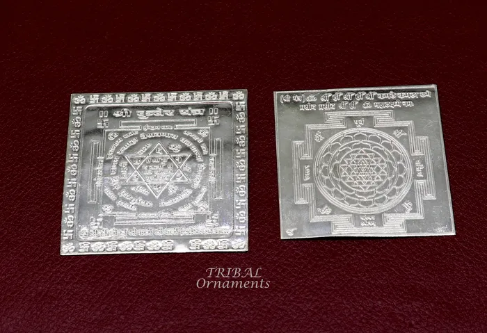 TRIBAL ORNAMENTS Necklaces 925 sterling silver handmade idol Shree kubera or shri Yantram holy divine yantram for wealth and prosperity puja article su884