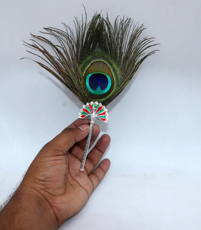 TRIBAL ORNAMENTS Necklaces 925 Sterling silver handmade Mor Chhadi with peacock feather best lord Krishna laddu Gopala giftLalan mor pankhi silver mor chadi su1143