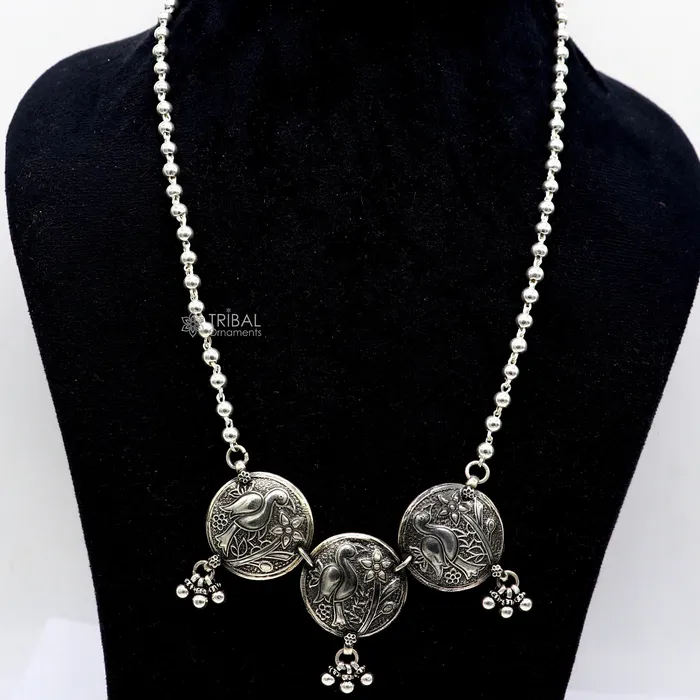TRIBAL ORNAMENTS Necklaces 925 sterling silver handmade vintage beaded chain necklace amazing peacock pendant with hanging drops ethnic tribal long set jewelry set662 TRIBAL ORNAMENTS Necklaces 925 sterling silver handmade vintage beaded chain necklace amazing peacock pendant with hanging drops ethnic tribal long set jewelry set662