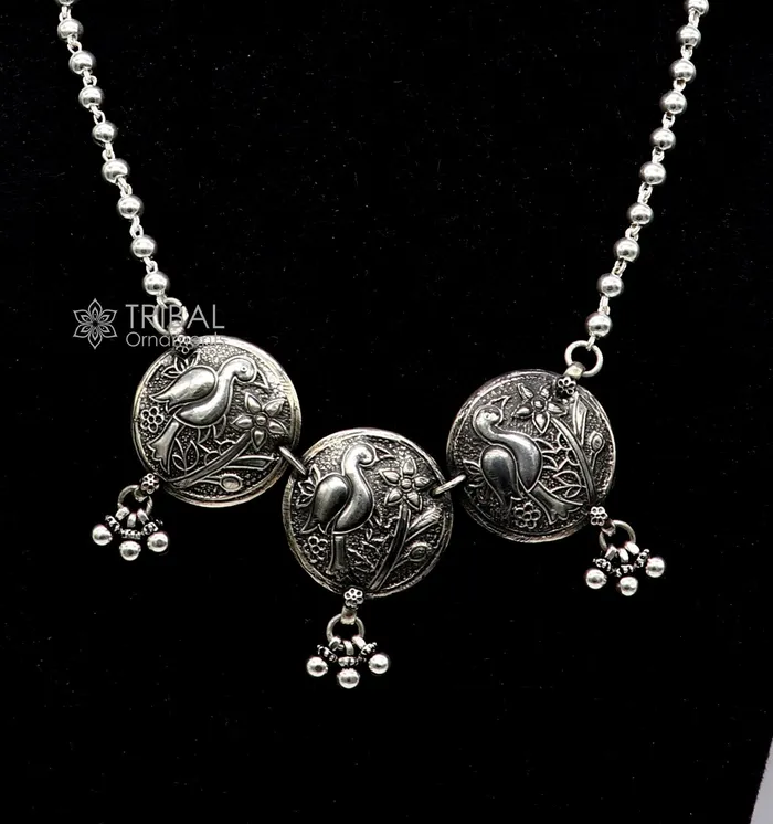 TRIBAL ORNAMENTS Necklaces 925 sterling silver handmade vintage beaded chain necklace amazing peacock pendant with hanging drops ethnic tribal long set jewelry set662 TRIBAL ORNAMENTS Necklaces 925 sterling silver handmade vintage beaded chain necklace amazing peacock pendant with hanging drops ethnic tribal long set jewelry set662