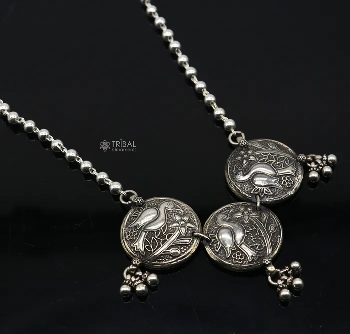 TRIBAL ORNAMENTS Necklaces 925 sterling silver handmade vintage beaded chain necklace amazing peacock pendant with hanging drops ethnic tribal long set jewelry set662 TRIBAL ORNAMENTS Necklaces 925 sterling silver handmade vintage beaded chain necklace amazing peacock pendant with hanging drops ethnic tribal long set jewelry set662