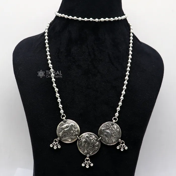 TRIBAL ORNAMENTS Necklaces 925 sterling silver handmade vintage beaded chain necklace amazing peacock pendant with hanging drops ethnic tribal long set jewelry set662 TRIBAL ORNAMENTS Necklaces 925 sterling silver handmade vintage beaded chain necklace amazing peacock pendant with hanging drops ethnic tribal long set jewelry set662