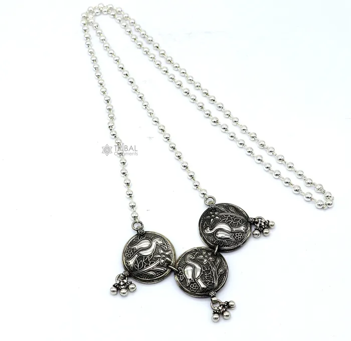 TRIBAL ORNAMENTS Necklaces 925 sterling silver handmade vintage beaded chain necklace amazing peacock pendant with hanging drops ethnic tribal long set jewelry set662 TRIBAL ORNAMENTS Necklaces 925 sterling silver handmade vintage beaded chain necklace amazing peacock pendant with hanging drops ethnic tribal long set jewelry set662