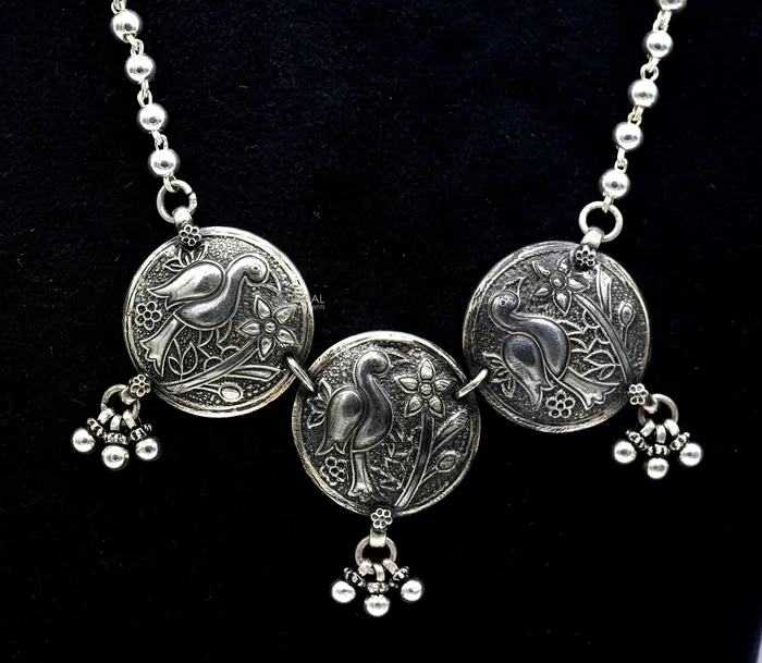TRIBAL ORNAMENTS Necklaces 925 sterling silver handmade vintage beaded chain necklace amazing peacock pendant with hanging drops ethnic tribal long set jewelry set662 TRIBAL ORNAMENTS Necklaces 925 sterling silver handmade vintage beaded chain necklace amazing peacock pendant with hanging drops ethnic tribal long set jewelry set662
